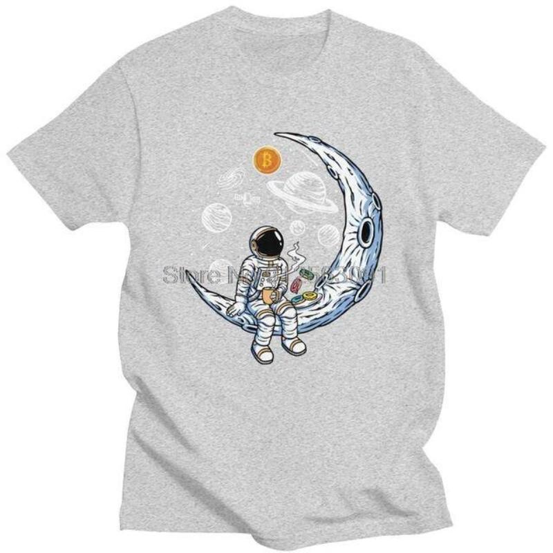 Bitcoin Crypto BTC To The Moon T Shirt Men Cotton T-shirt Streetwear Tshirt Short Sleeve Astronaut Cryptocurrency Tees Tops