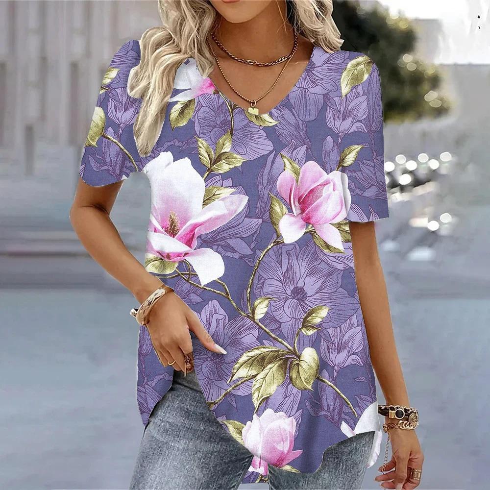 3D Butterfly Printed Short Sleeve T-shirt Korean Style Women's Clothes 2025V-neck Short Sleeves Tees Shirt Loose Casual Blouses