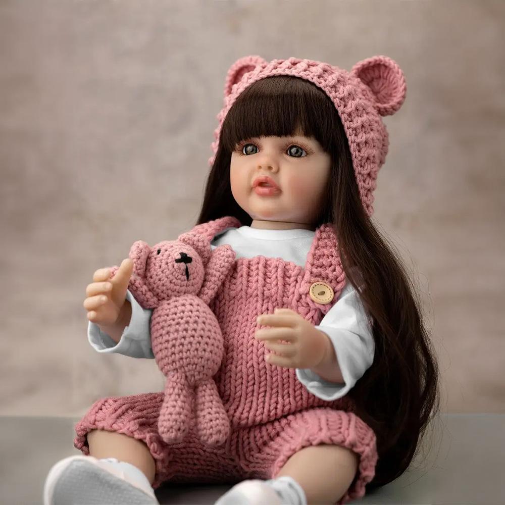 Vinyl Simulation Doll Reborn Baby 55cm Long Hair Doll Simulation Children's Play House Toy