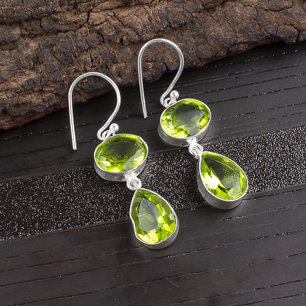 

Peridot Earrings Gemstone Jewelry, 925 Solid Sterling Silver Earrings, Handmade Jewelry Spiritual Earrings, Gift For Him 1.88 Inches зелений