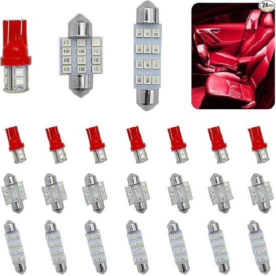 

24PCS LED Interior Lights, Interior Dome Light Set T10 31 mm 42 mm Replaceme Red