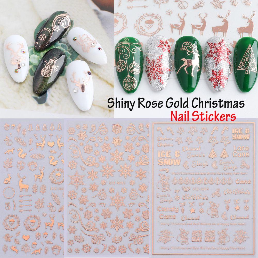 

Олень дерево 5D наклейки для ногтей Рождественский дизайн наклейки для ногтей клейкие ползунки блестящее розовое золото Style 50