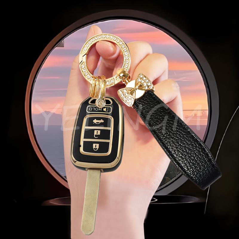 4 Button Shell Fob For Honda Accord Civic Crv Jazz Hr-V Hrv 2013 2014 Car Remote Key Cover Case Keychain Accessories