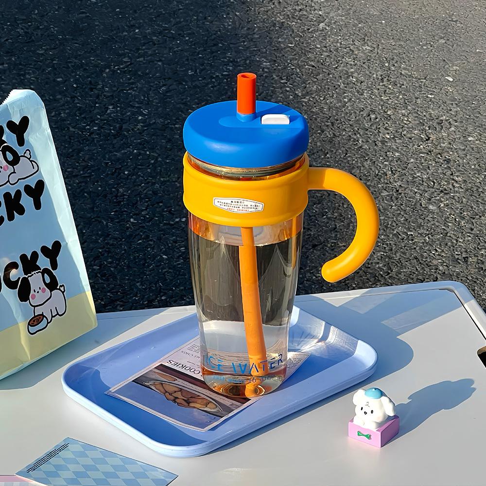 1100ML Large Capacity Plastic Straw Cup Summer Simple Office Ice Cup Water Bottle With Handle Portable Leak-proof Water Cup