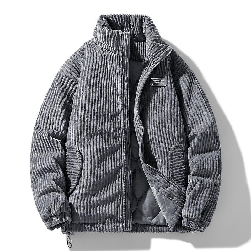 Winter Fashion Casual Parkas Men Stand Collar Solid Color Outerwear Corduroy Thicken Warm Jacket Padded Jacket