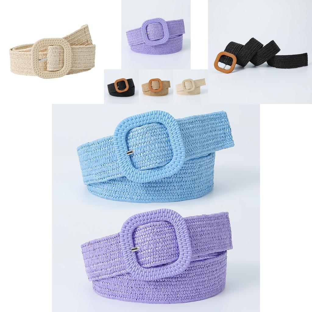 Elegant Korean Style 4cm Square Buckle Pp Grass Elastic Decorative Waist Belt For Women In Charming Candy Colors