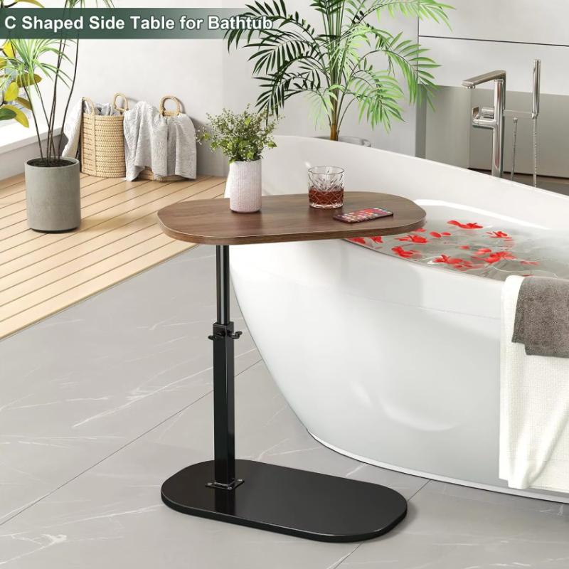 Adjustable C-Shaped Side Table with Swivel Top - Multi-Height End Table for Couch, Bed, Bathtub & Living Room