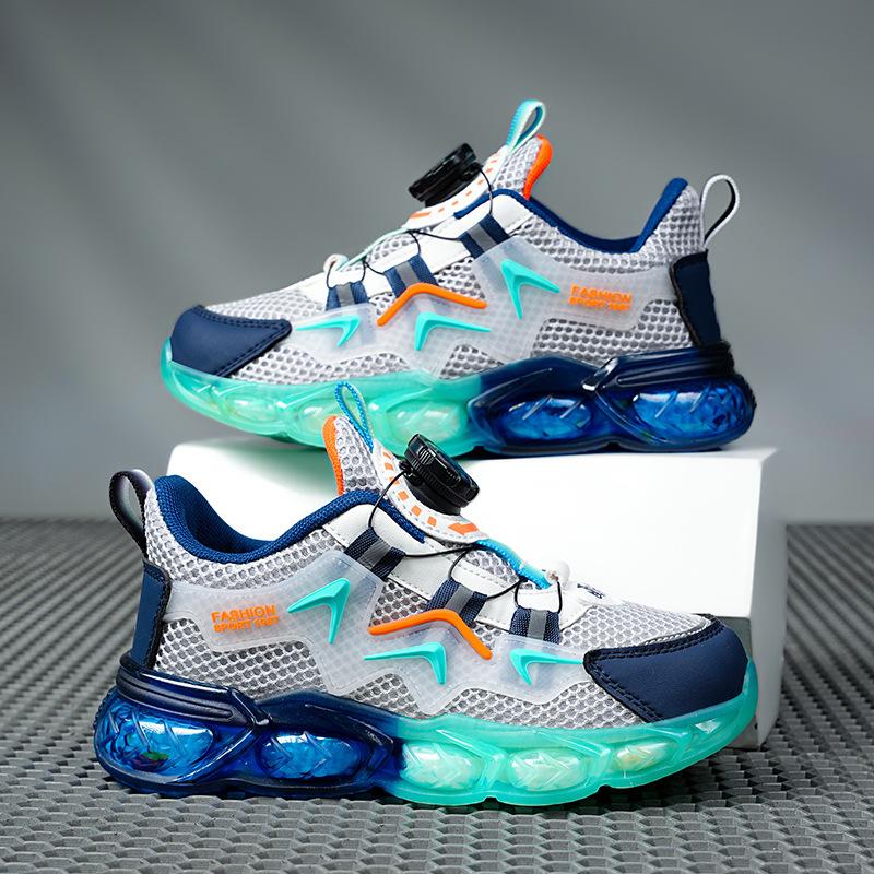 Classmate Men's Spring and Autumn Children's Casual Sneakers Middle and Older Children's Rotating Button Mesh Shoes Student Non-Slip Running Shoes