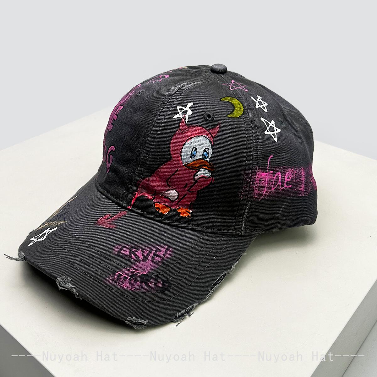 

New Men Women Hand-Drawn Devil Duck Star Letters Baseball Hats Sunshade Niche Versatile Street Peaked Caps Fashion Ins Personal 56-60cm