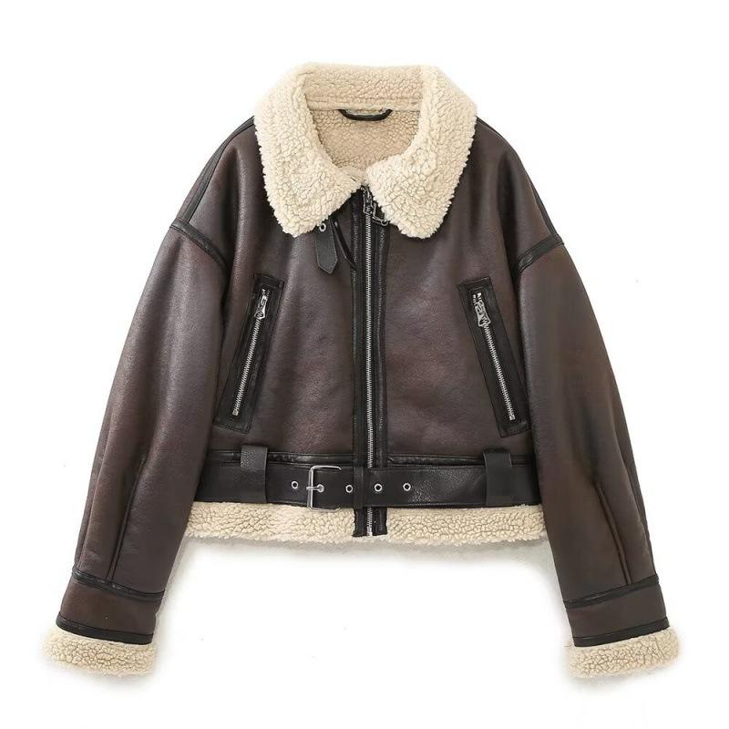 Women's Lamb Fur Faux Fur Coat Flip Lapel Thickened Warm Short Jacket Winter Fashion Retro Women's Jacket