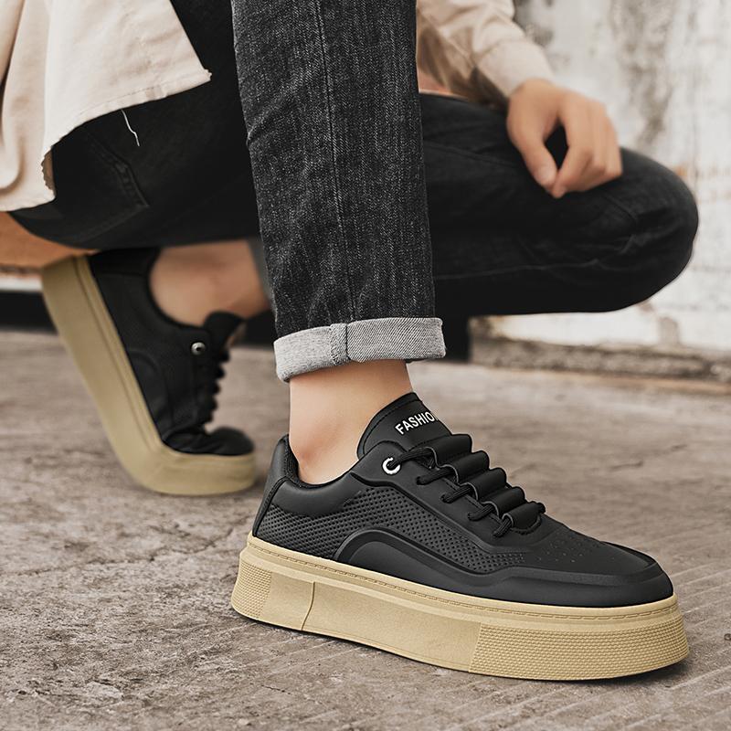 Mens Breathable White Sneakers Trendy Thick Sole Casual Shoes All Match Versatile Board Shoes