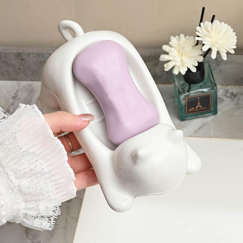 Cute Cat Drain Soap Holder Container Smooth Plastic Toilet Soap Dish Case Tray Bathroom Accessories Washroom Tools Home Decor