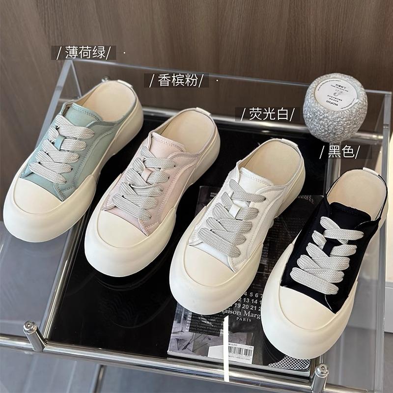 Satin bag head half drag women 2025 new satin shoes bread slippers outer wear color matching lazy casual sandals light