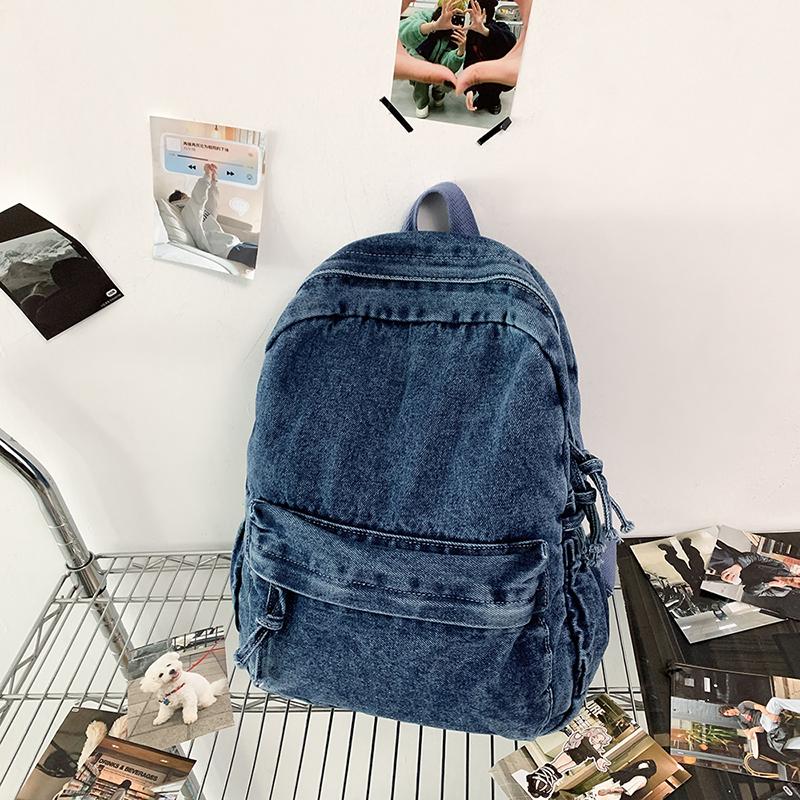 Zaino retrò in denim di grande capacità, borsa da scuola per studenti, zaino da donna
