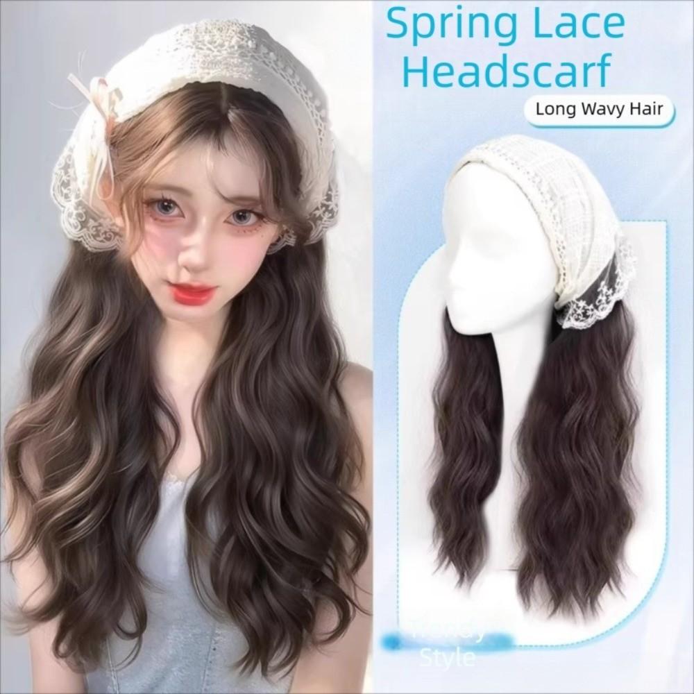 Hair Scarf Half Headband Wig Bohemia Long Wavy Hair Lace Headscarf Headband Wig  Spring
