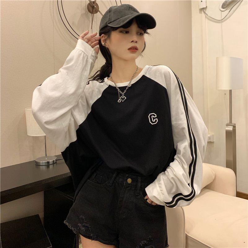Women Clothing Fashion Loose O-neck Long Sleeve T-Shirt Spring Autumn Casual Thin Style Pullover Lady Elegant Letter Top Tee