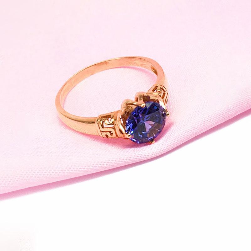Russia 585 Purple Gold Plated Rose Gold Exquisite Blue Stone Inlaid Zircon Gold Hoop Personalized Elegant Ring