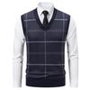 Men Knitting Vest V-Neck Sleeveless Plaid Print Sweater Vest Autumn Winter