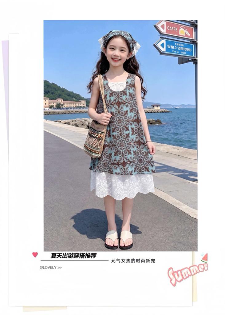 Girls' Princess Skirt Summer 2026 New Fashionable Large Children's Strap Dress Children's Summer Forest Style Countryside Style Skirt