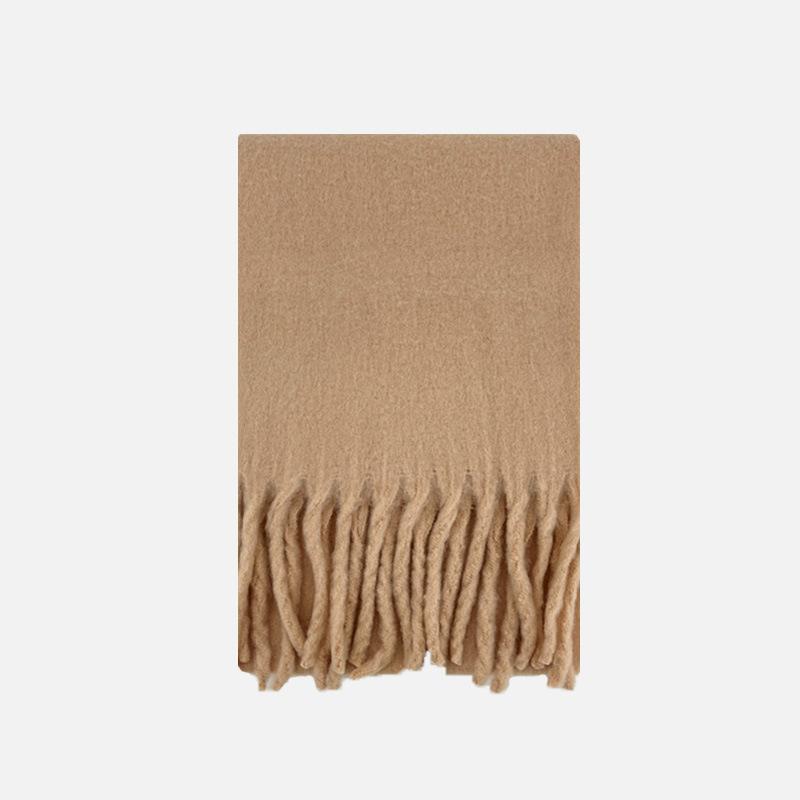 Wool Dopamine Solid Color Tassel Scarf Women's Autumn and Winter Large Soft Waxy Warm Scarf