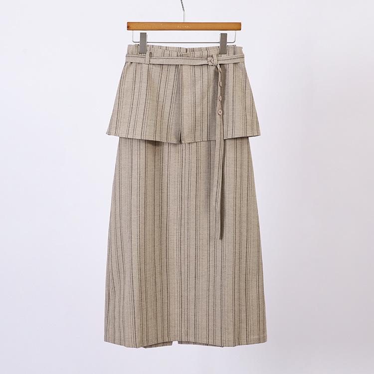 Jupe Rayée à Ceinture Fei Yuan: Design élégant avec fente arrière pour le début du printemps