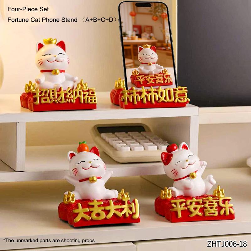 Cute Fortune Cat Phone Stand Creative Wealth Cat Model Phone Storage Rack Home Office Desktop Decoration Ornament Gift
