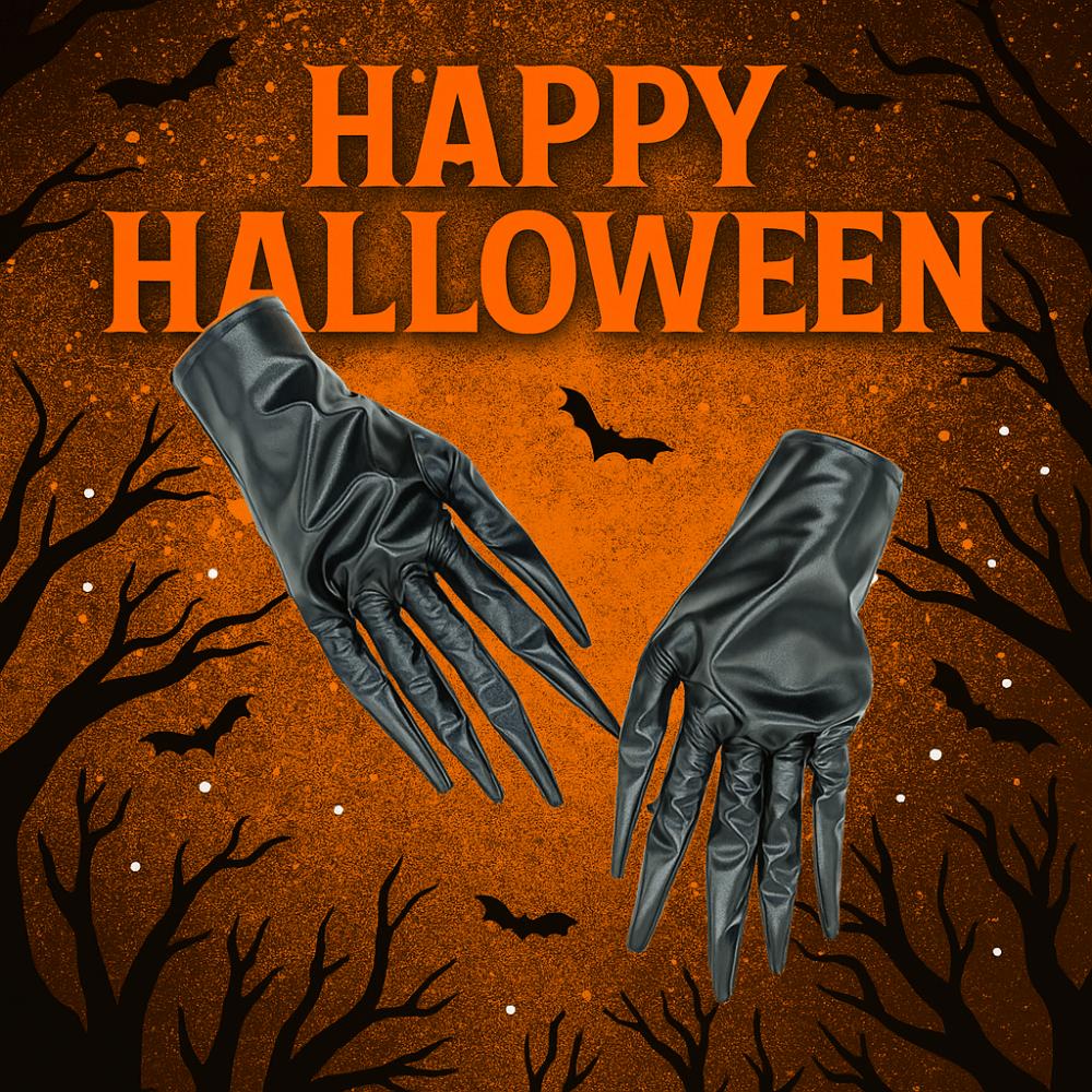 Short Halloween Gloves PU Leather Cosplay Costume Gloves Scary Ghost Claw Mittens  Handwear