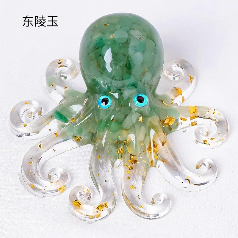 Natural Crystal Gravel Miniature Octopus Statue Chinese Lucky Feng Shui Ornament Resin Squid Home Tabletop Landscape Ornaments