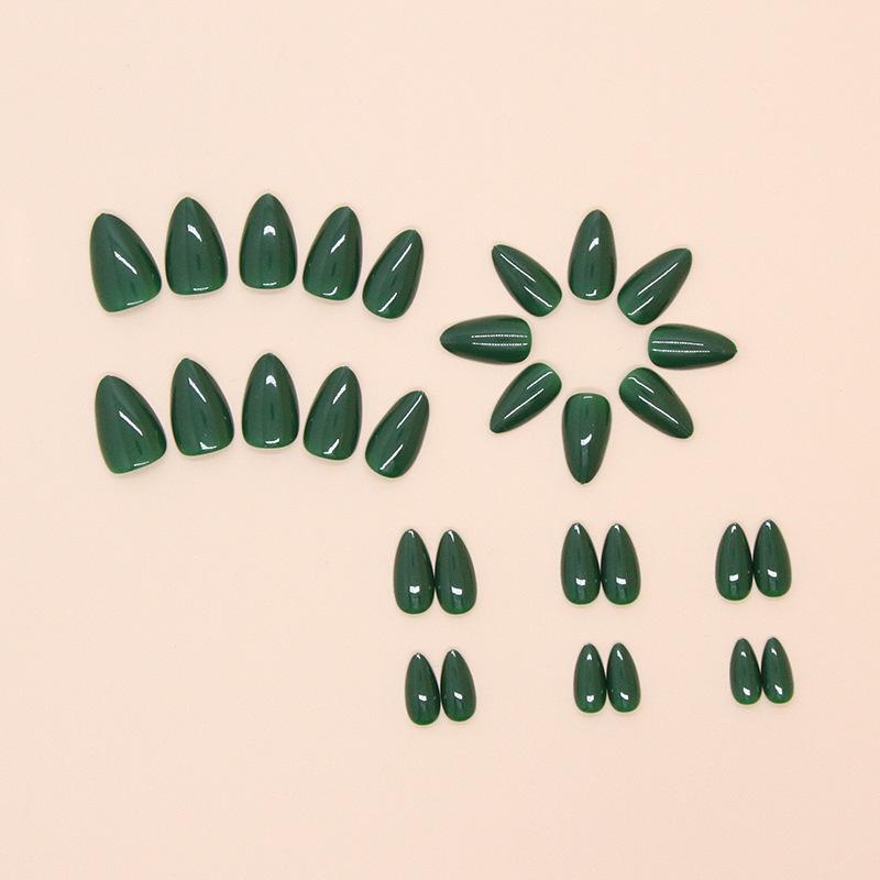 Fake Nail Dark Green Wearing Nail Patch Solid Color Fake Nail Almond Nail Patch Removable Nail Patch 30 Pieces