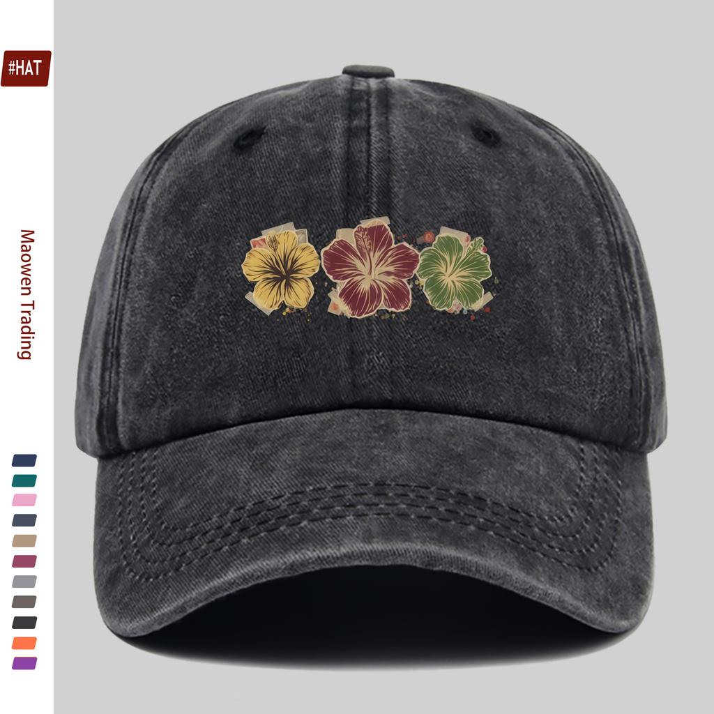Pc Pcs Adjustable Trucker Baseball Cap for Men Women Vintage Washed Floral Print Sun Hat with Buckle Strap Lightweight Wa