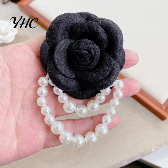 Elegant Flower Brooch Cloth Rose Vintage High Gloss Faux Pearl Chain Hat Shawl Scarf Bag Clothes Collar Women Girls Lapel Pin Fashion Accessories