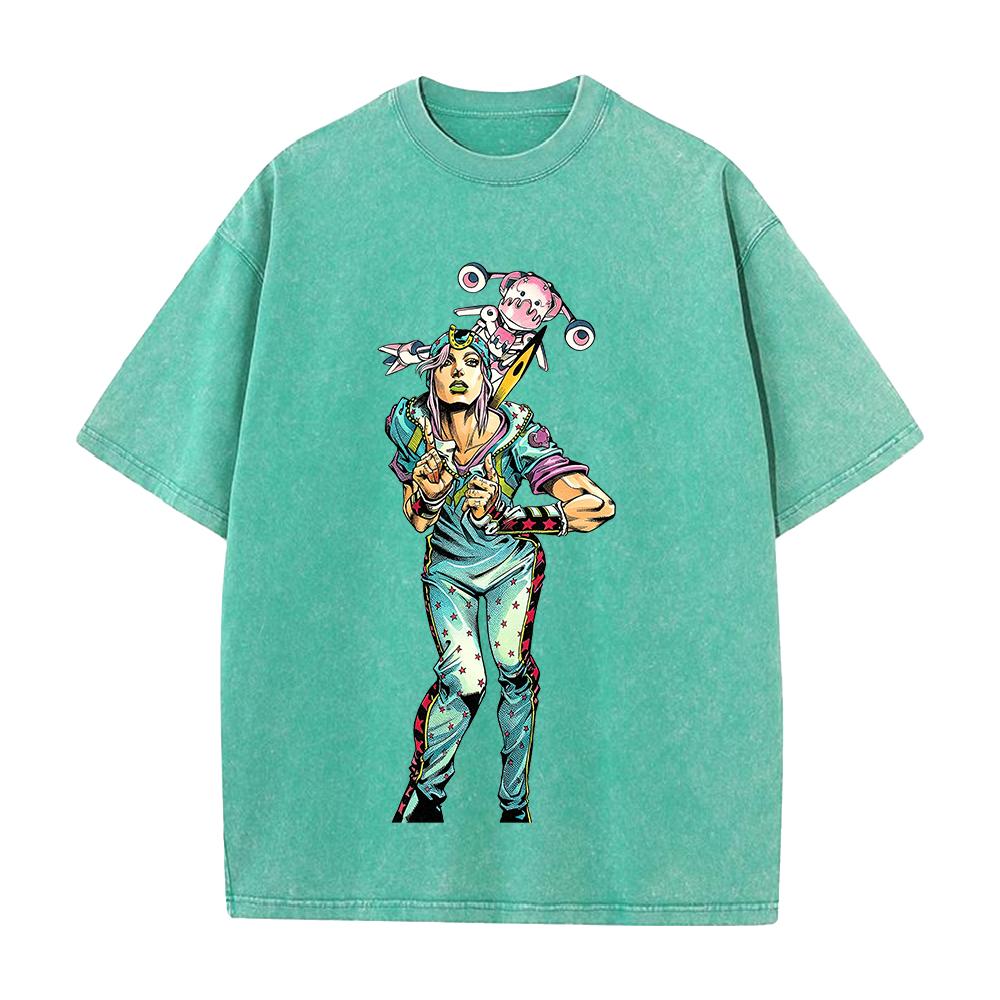 JoJo's Bizarre Adventure Johnny Joestar Tusk Print T Shirt Men Women Clothing Oversized Tshirt Vintage Washed Cotton Streetwear