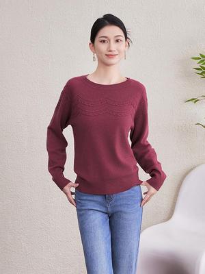Women's Soft Wool Round Neck Knit Sweater - Versatile, Skin-Friendly, Hand-Crocheted