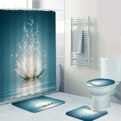 Tenda da doccia con stampa 3D fiore di loto Tende da bagno impermeabili floreali in stile cinese Decorazione domestica Set tappetini da bagno antiscivolo