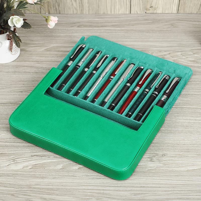 Handmade Genuine Leather Pen Case Multicolor 12 Slots Luxury Pen Box Pen Holders Office School Stationery Fountain Pen Pouch