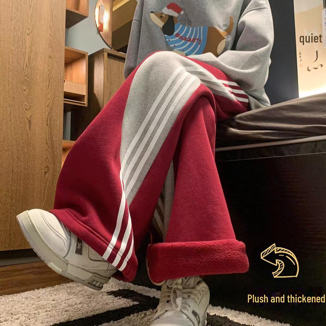 

Мужские брюки в американском стиле с тремя полосками - Осень/Зима, плотная драпировка, свободный крой, повседневные спортивные брюки 5XL