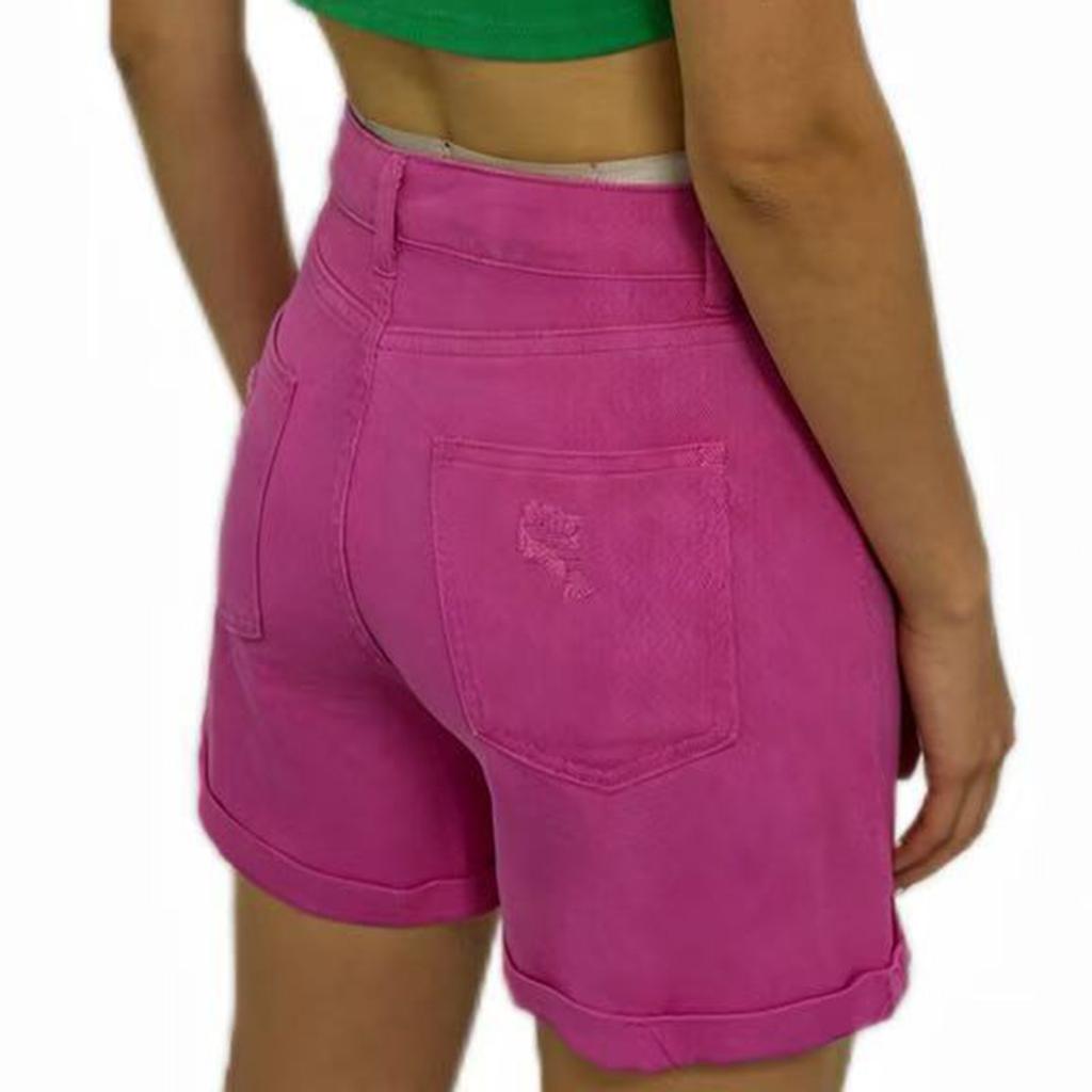 Damskie Kolorowe Jeansowe Szorty Stretch Slim Fit z Przetarciami