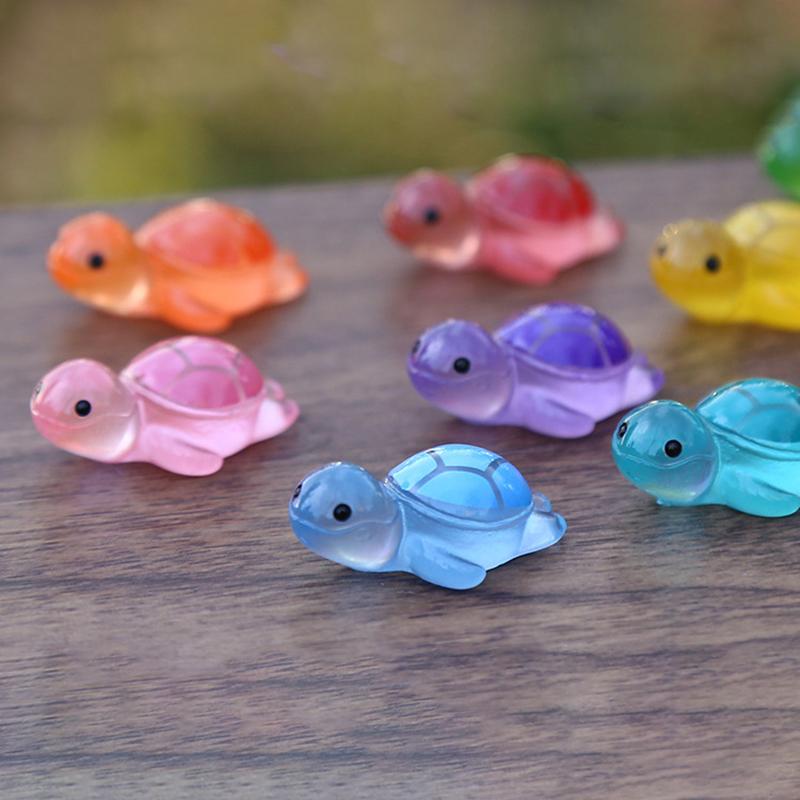 1PCS Colorful Luminous Mini Tortoise Micro Landscape Figure Ornament DIY Glowing Turtle Miniature Statue Potted Garden Decor