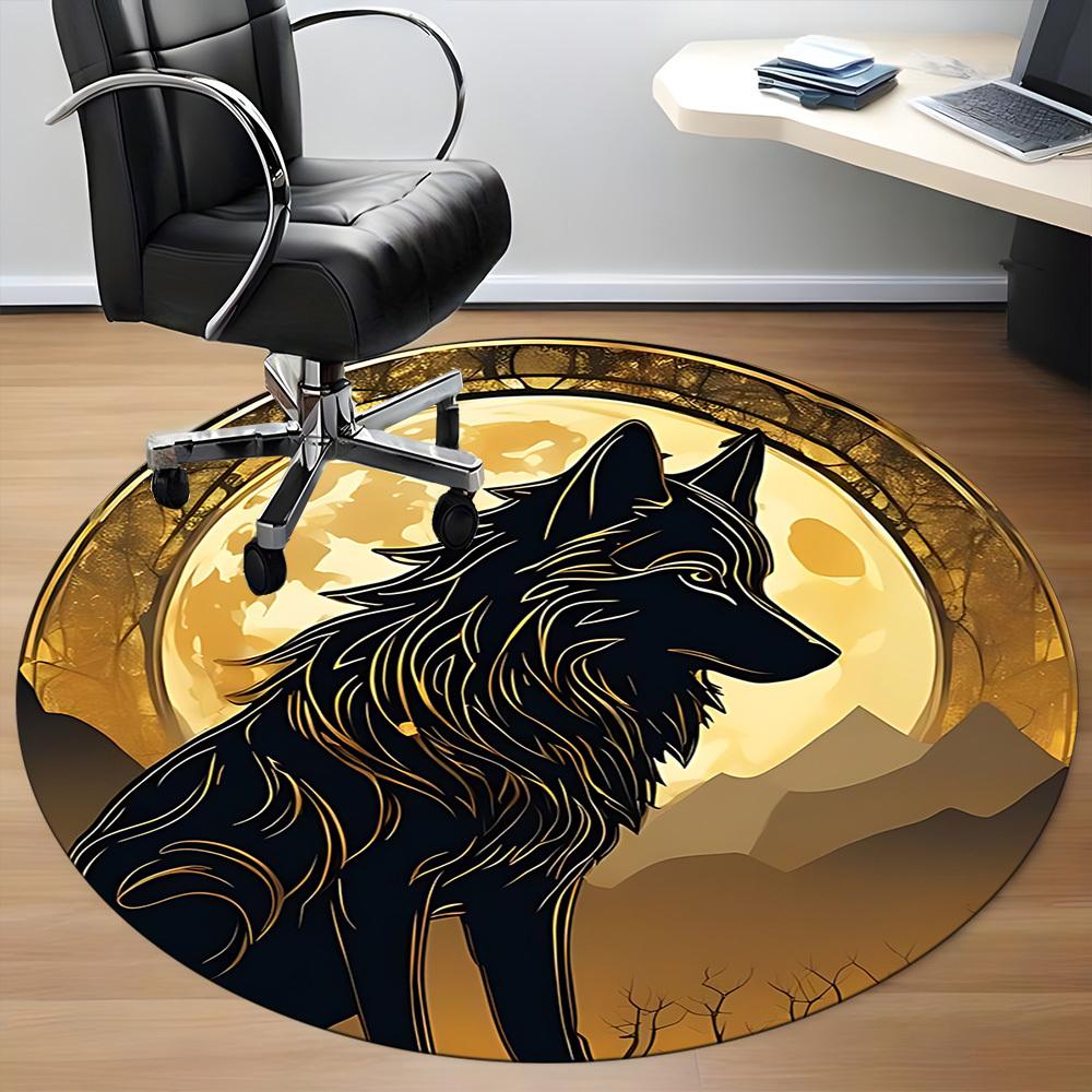 1pc Moon Wolf Office Round Area Rug, Under Office Chairs Bedroom Living Room Home Decor, Room Deco
