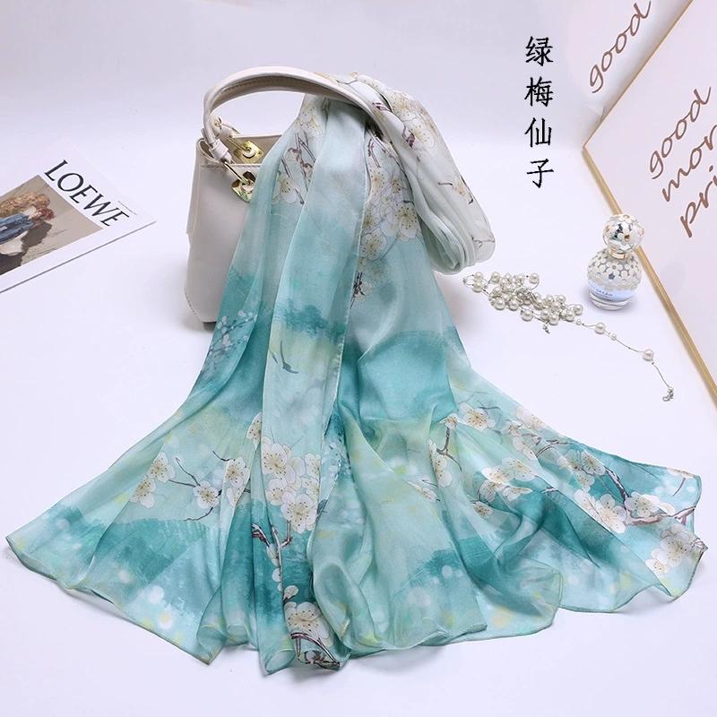 Spring Summer 100% Silk Scarf Shawl Hijab Wrap Women Long Thin Flower Beach Scarves 180*110cm