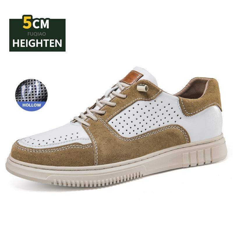 Spring Summer Men Cow Leather Casual Big Size Elevator Shoes 5CM Height Increase Sneakers Breathable Comfortable Sports