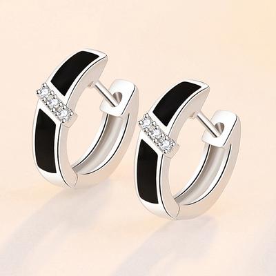 Boucles d'oreilles à tige en argent sterling 100 % 925 à la mode, design rond, noir, pour femmes, bijoux neufs