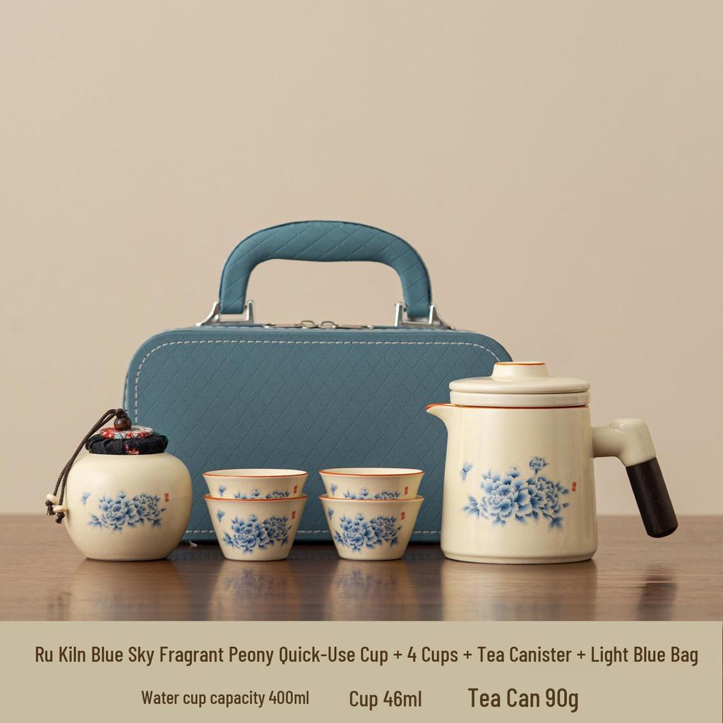 Portable Ru Kiln Tea Set for Outdoor Travel: Includes Bag and Quick-Draw Cup for Camping and Tourism