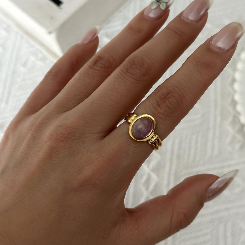 Stainless Steel French Vintage Ethnic Color Gemstone Ring for Women Punk Personality Stackable Open Finger Ring Hand Jewelry