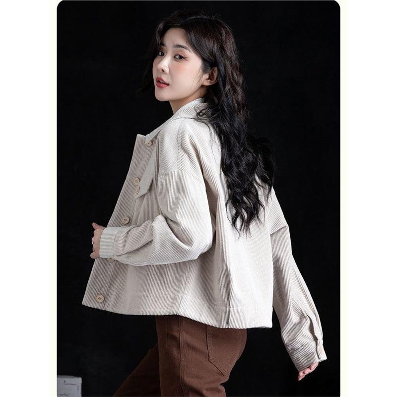 Damen Cordjacke - Herbst 2024 Kurze einfarbige Oberbekleidung