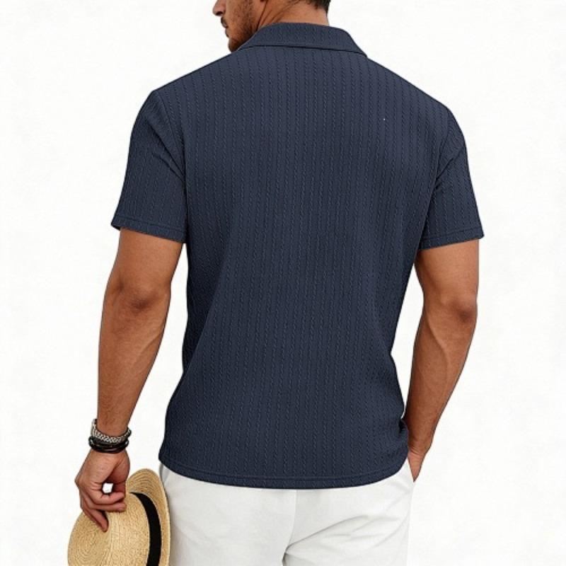 Mens European American Summer Jacquard Turn Down Collar Polo Shirt Business Casual