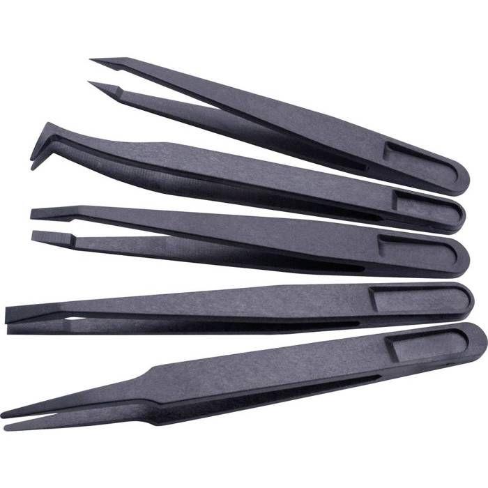 Pince brucelle ESD Quadrios 1903EC095 antistatique (ESD) 5 pièces plate, large, plate, courbée, arrondie