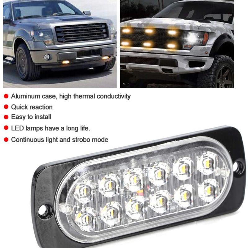 6LED Car Warning Light Grill Emergency Police Lights 12V 12LED Constant Warning Light Trailer Rear Side Warning Lamp Assembly