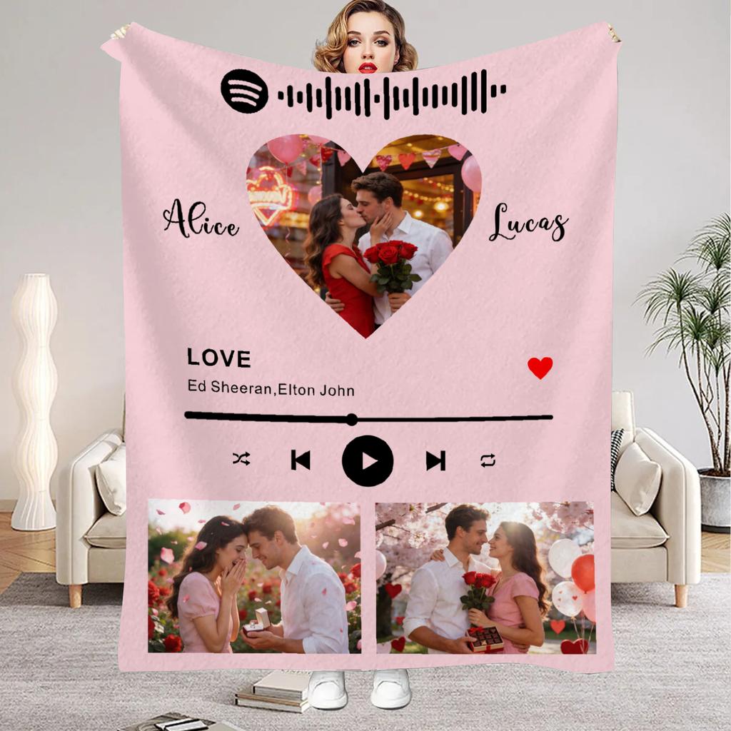 Valentine's Day Personalized Flannel Blanket With Your Photos for Boyfriend Girlfriend Wife Husband Couple Anniversary Gifts