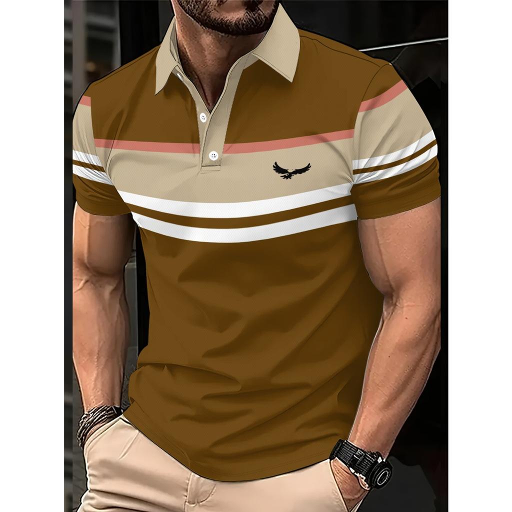2026 Summer Men's Polo Shirt with Stripes Print Breathable Lightweight Casual Fashionable Outdoor